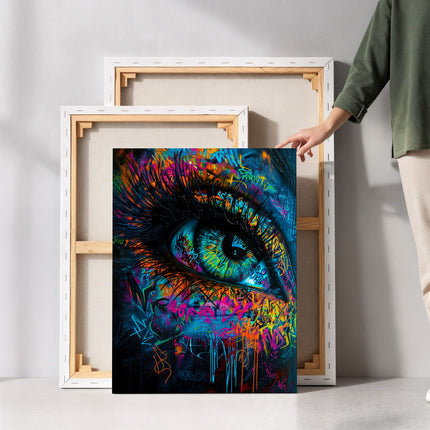 Neon Gaze Abstract Eye Canvas Art Frame