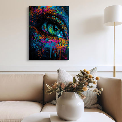 Neon Gaze Abstract Eye Canvas Art Frame
