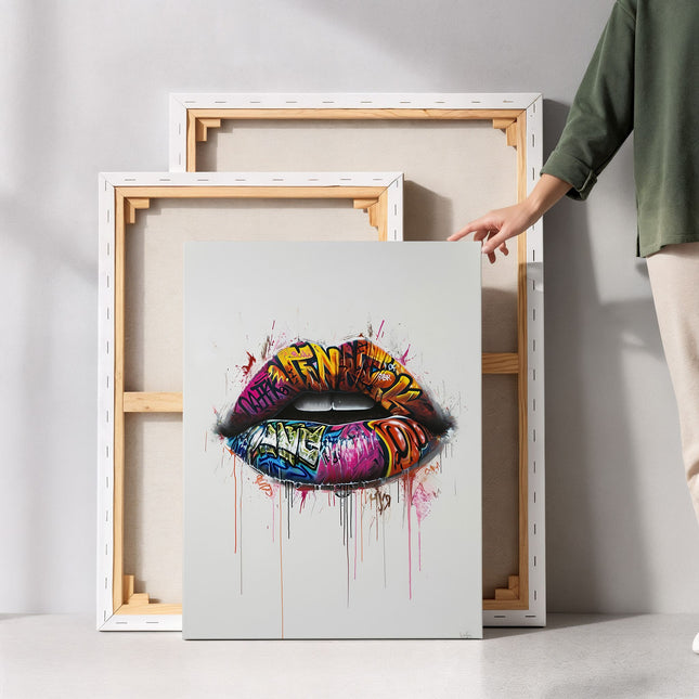 Graffiti Kiss Lips Canvas Art Frame