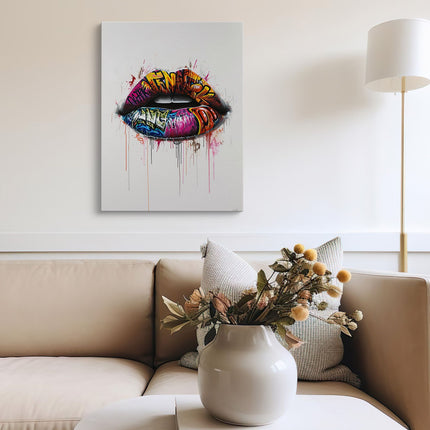 Graffiti Kiss Lips Canvas Art Frame