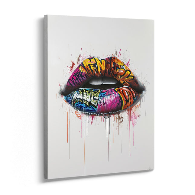 Graffiti Kiss Lips Canvas Art Frame
