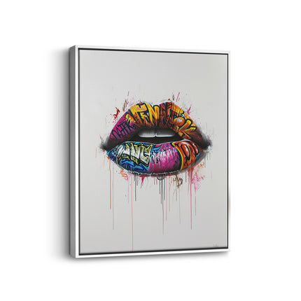 Graffiti Kiss Lips Canvas Art Frame