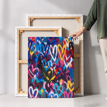 Neon Hearts Graffiti Canvas