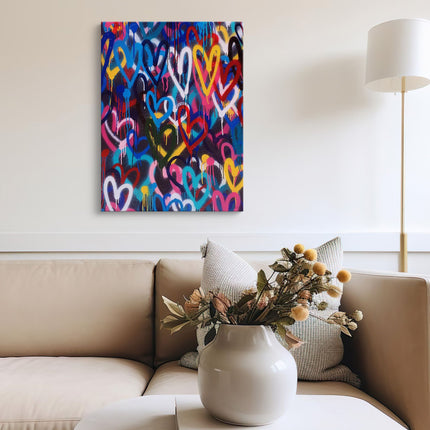 Neon Hearts Graffiti Canvas