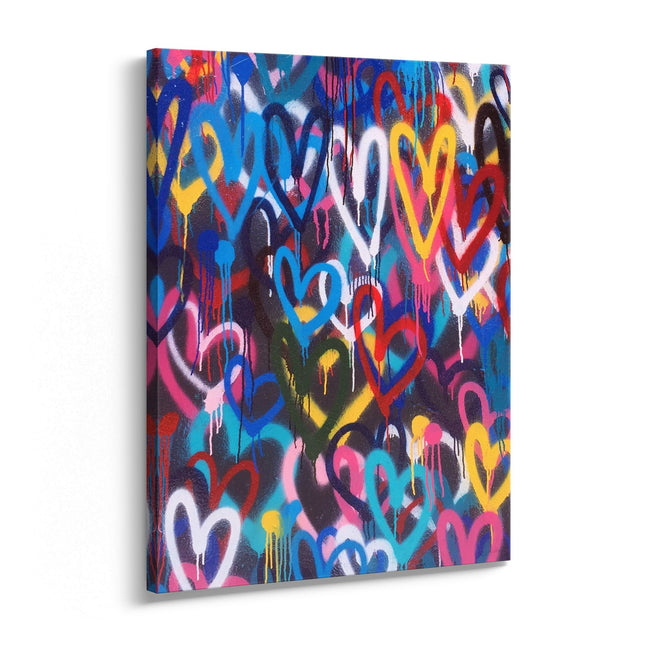 Neon Hearts Graffiti Canvas