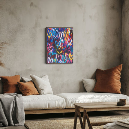 Neon Hearts Graffiti Canvas