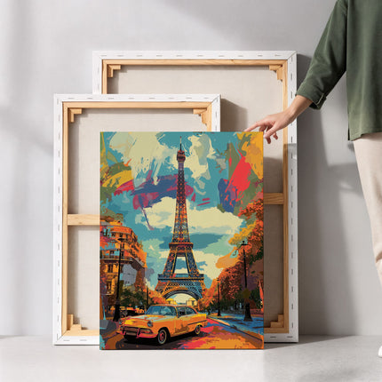 Paris Drive Eiffel Tower Canvas Art with Classic Car