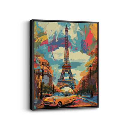 Paris Drive Eiffel Tower Canvas Art with Classic Car