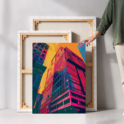 Neon Skyline Modern City Skyscraper Canvas