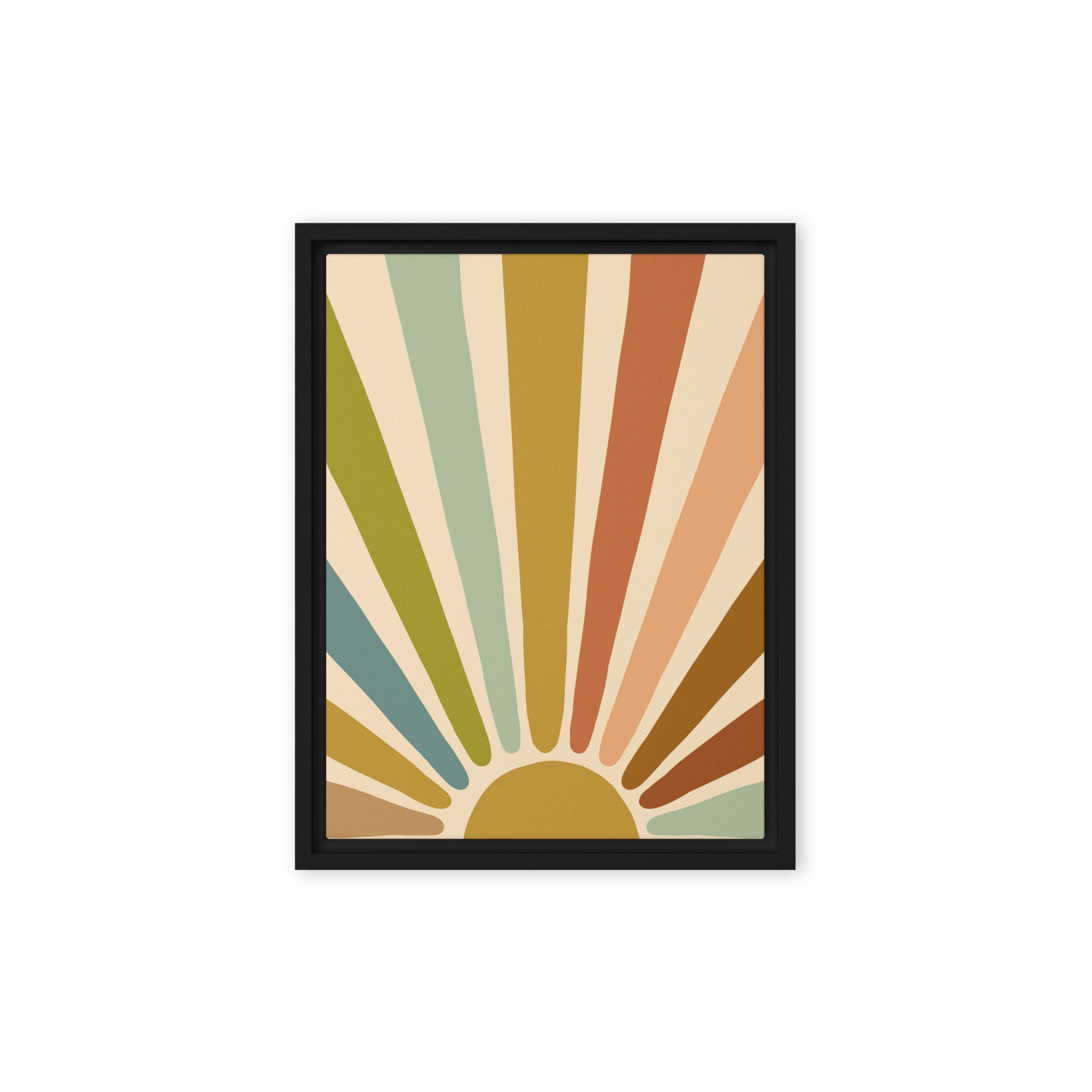 Sunburst Vibes framed canvas wall art with bold colors