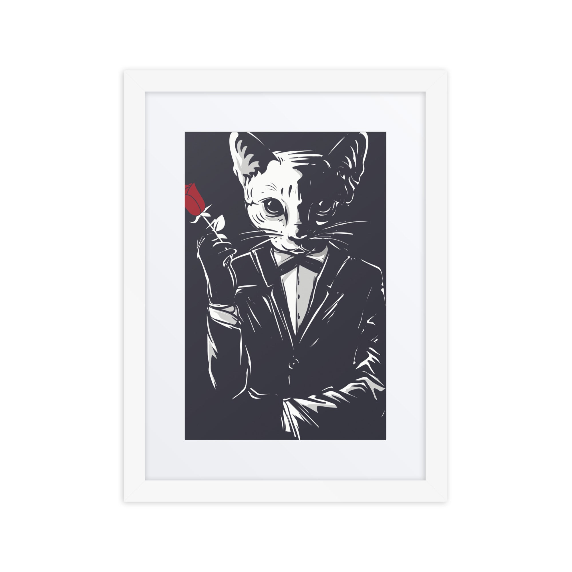 Whimsical framed cat poster for modern interiors