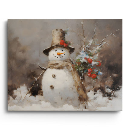 Rustic Snowman with Winter Berries Canvas