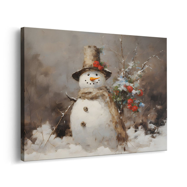 Rustic Snowman with Winter Berries Canvas