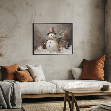 Rustic Snowman with Winter Berries Canvas