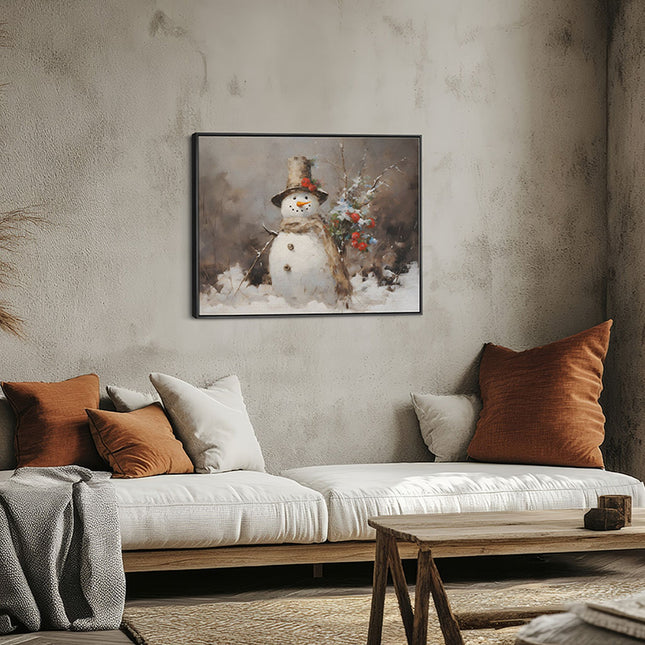 Rustic Snowman with Winter Berries Canvas