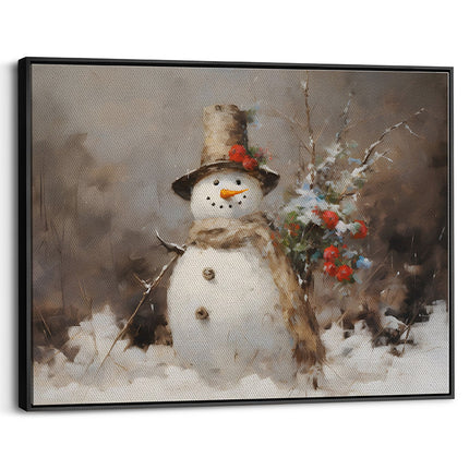 Rustic Snowman with Winter Berries Canvas