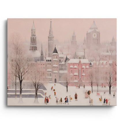 Pink Winter Cityscape Canvas