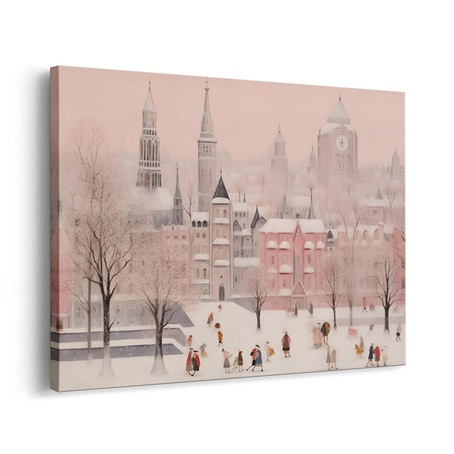 Pink Winter Cityscape Canvas