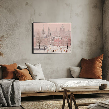 Pink Winter Cityscape Canvas
