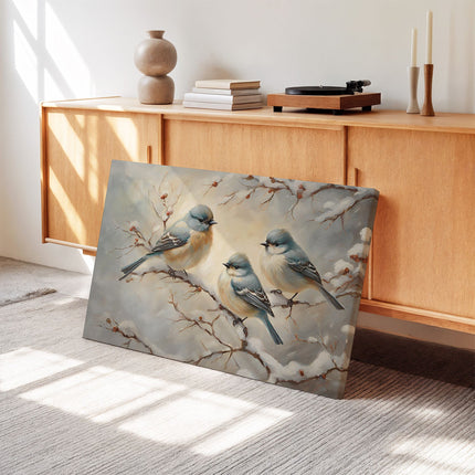 Winter Birds on Snowy Branches Canvas