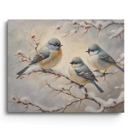 Winter Birds on Snowy Branches Canvas