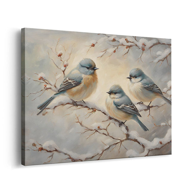 Winter Birds on Snowy Branches Canvas