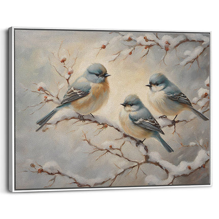 Winter Birds on Snowy Branches Canvas