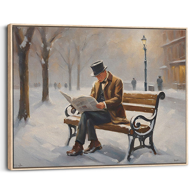 Gentleman Reading in Snowy Park Canvas