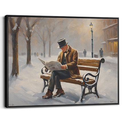 Gentleman Reading in Snowy Park Canvas