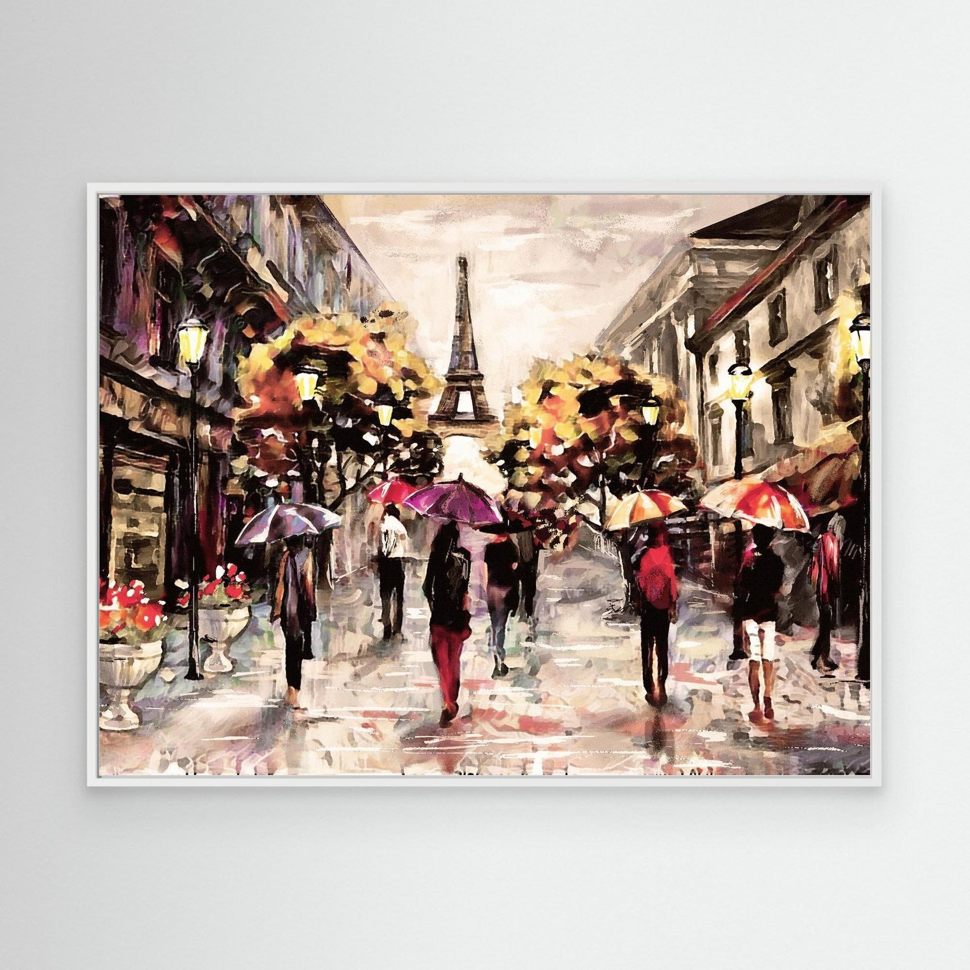Parisian Streetscape | Rain-Drenched Romance Framed Canvas Art
