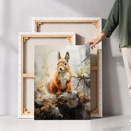 Squirrel on a Log Autumn Woodland Canvas
