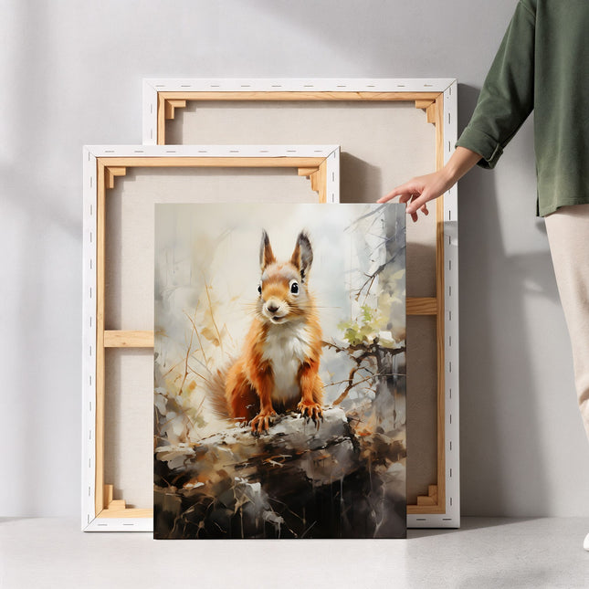 Squirrel on a Log Autumn Woodland Canvas