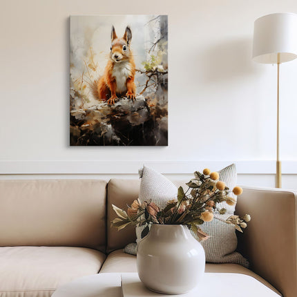 Squirrel on a Log Autumn Woodland Canvas