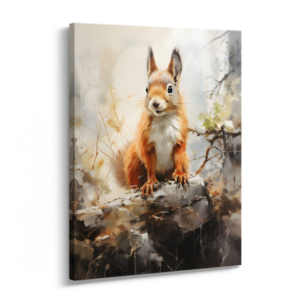 Squirrel on a Log Autumn Woodland Canvas