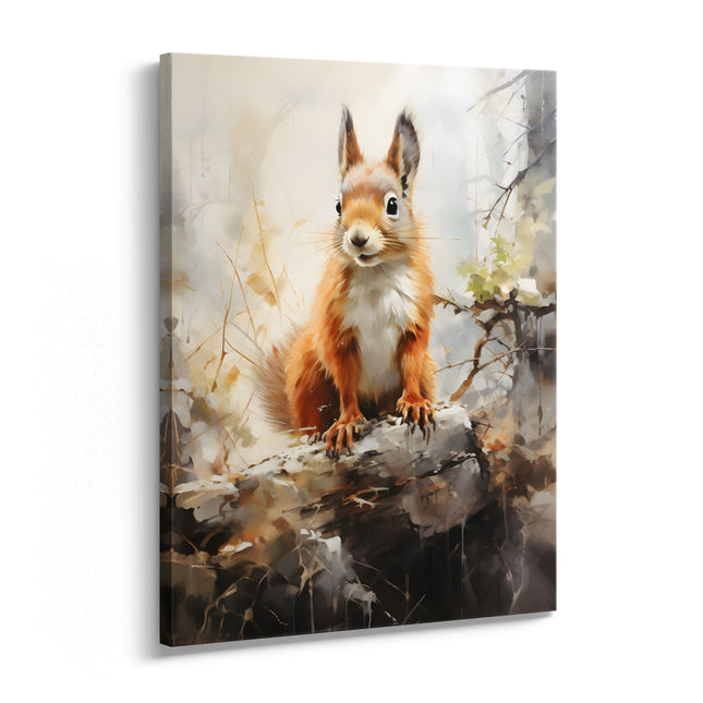 Squirrel on a Log Autumn Woodland Canvas