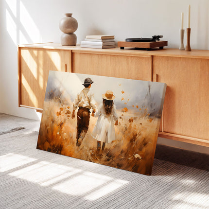 Golden Field Couple Walk Canvas