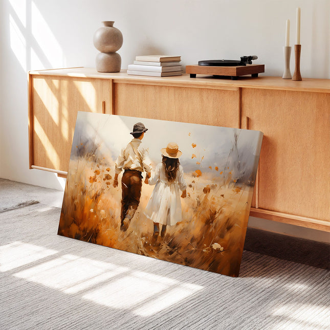 Golden Field Couple Walk Canvas