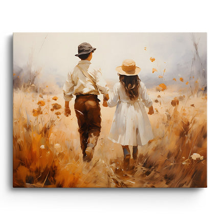 Golden Field Couple Walk Canvas
