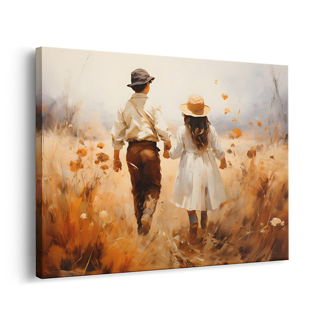 Golden Field Couple Walk Canvas