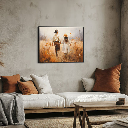 Golden Field Couple Walk Canvas
