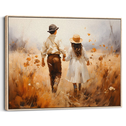 Golden Field Couple Walk Canvas