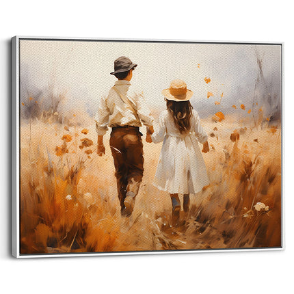 Golden Field Couple Walk Canvas