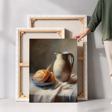 Rustic Jug & Bread Classic Kitchen Still Life Canvas