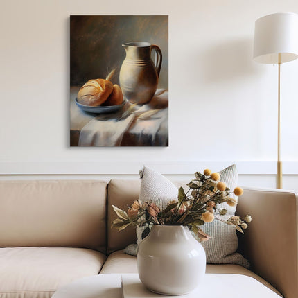 Rustic Jug & Bread Classic Kitchen Still Life Canvas