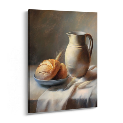 Rustic Jug & Bread Classic Kitchen Still Life Canvas