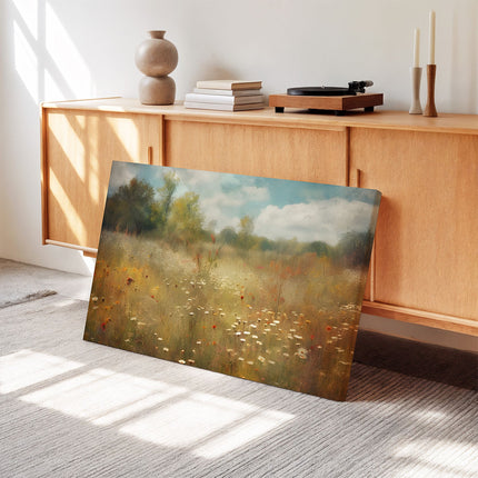 Misty Wildflower Meadow Landscape Canvas