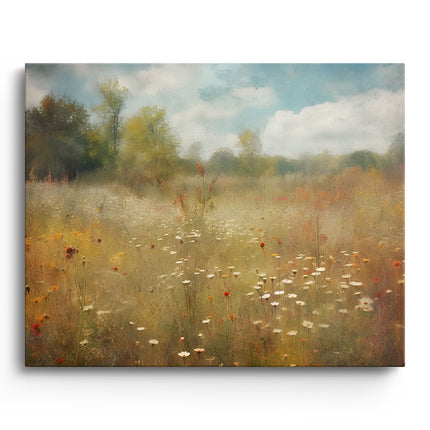 Misty Wildflower Meadow Landscape Canvas