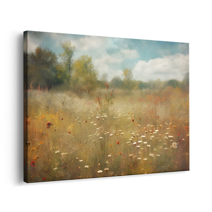 Misty Wildflower Meadow Landscape Canvas