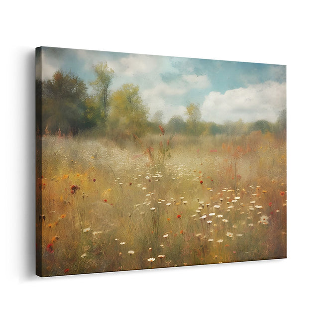 Misty Wildflower Meadow Landscape Canvas