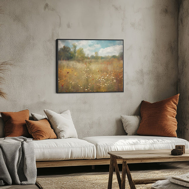 Misty Wildflower Meadow Landscape Canvas